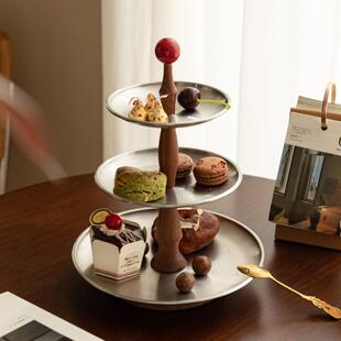 干果盘客厅茶几家用多层中古风实木质下午茶点心蛋糕架零食收纳盒