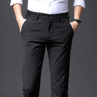 男休闲裤西裤裤子秋士修身格子裤商务直筒长裤裤西装裤子季0202k