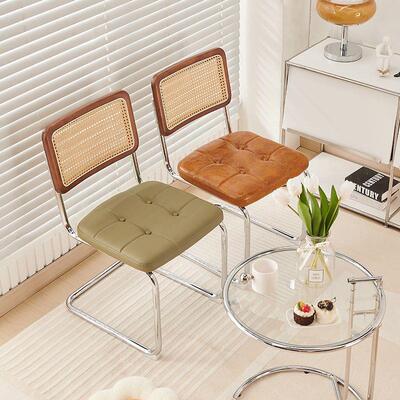 中藤编椅子古网红实木椅子悬餐浮椅高档AFT厅用洽谈椅舒适靠家背