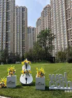 户外园林别墅创意微景观大提琴装饰摆件乐器道具花园庭院地产造景