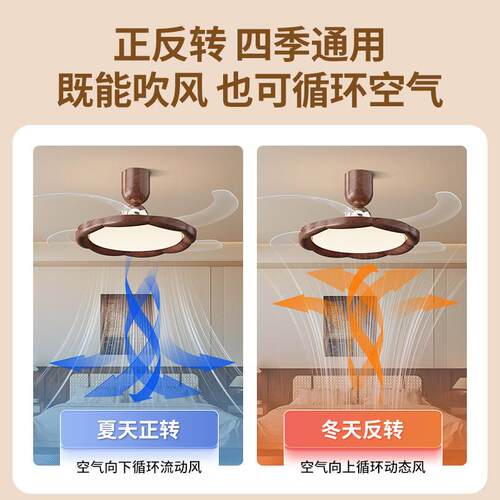 隐形风扇灯中古风2025新款宋代美学胡桃木餐厅吊扇灯中山灯具412L