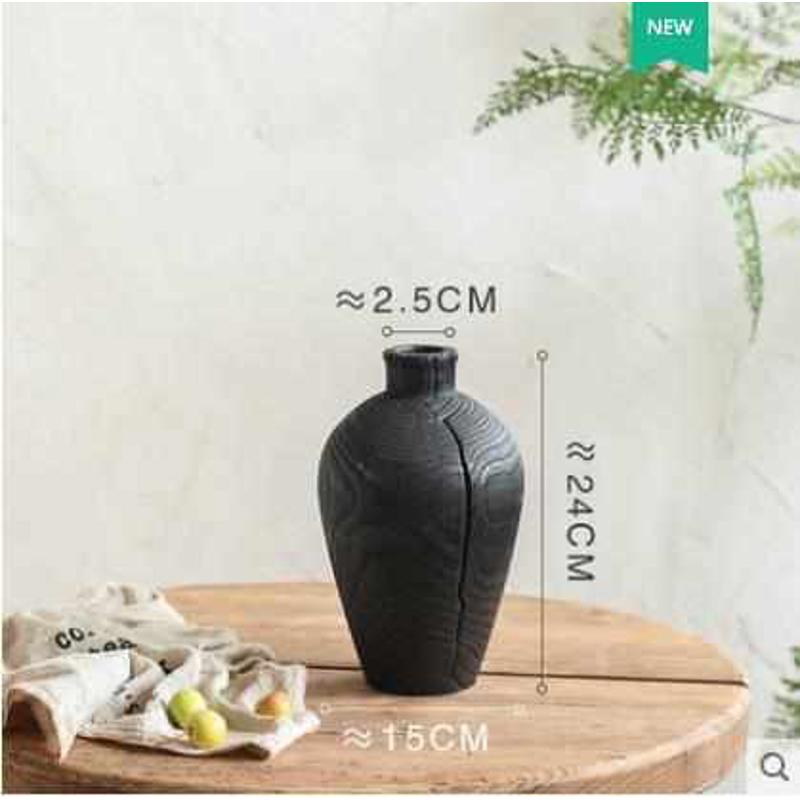 摆件花 肚花瓶器 家居装饰小口民侘黑色风圆宿批发寂实木