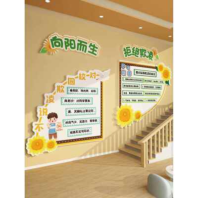 幼儿园环境创新校园安全主题反欺凌文化墙装修走廊楼梯布置黑板报