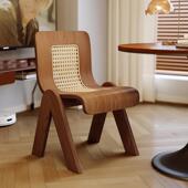 中古C椅家用餐椅实木藤编椅子高级休闲洽谈靠背椅法式 复古餐桌椅