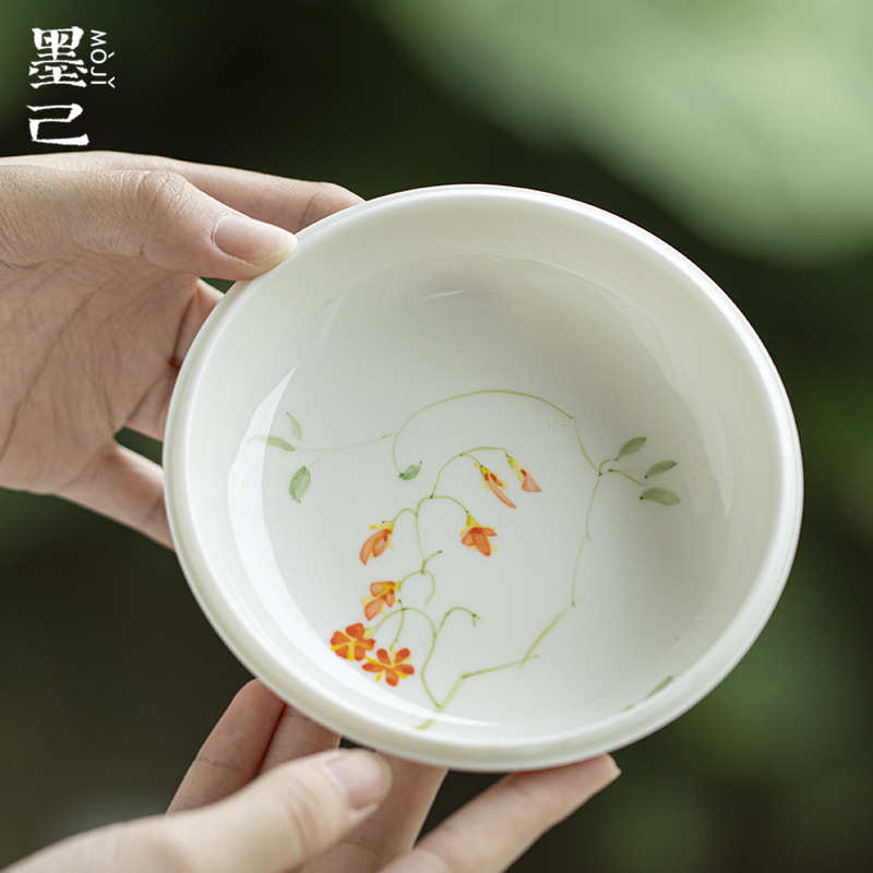 墨己玉泥白瓷手绘野花壶承功夫茶具陶瓷家用干泡盘茶道配件茶点盘