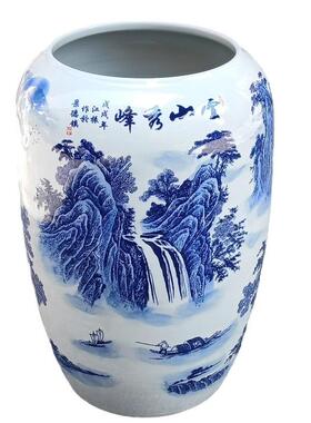 手绘陶瓷花瓶大号箭筒花插新中式家居客厅书房字画卷收纳缸箭筒