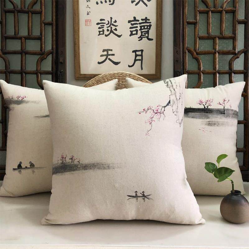 高档绘现代新中式靠垫中式中国风禅意棉抱麻古枕风圈椅手茶椅沙发