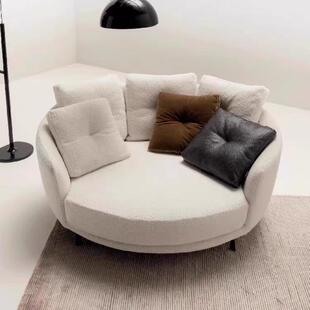 意式轻奢别墅大平层客厅卧室阳台写意空间沙发单双懒人圆形矮沙发