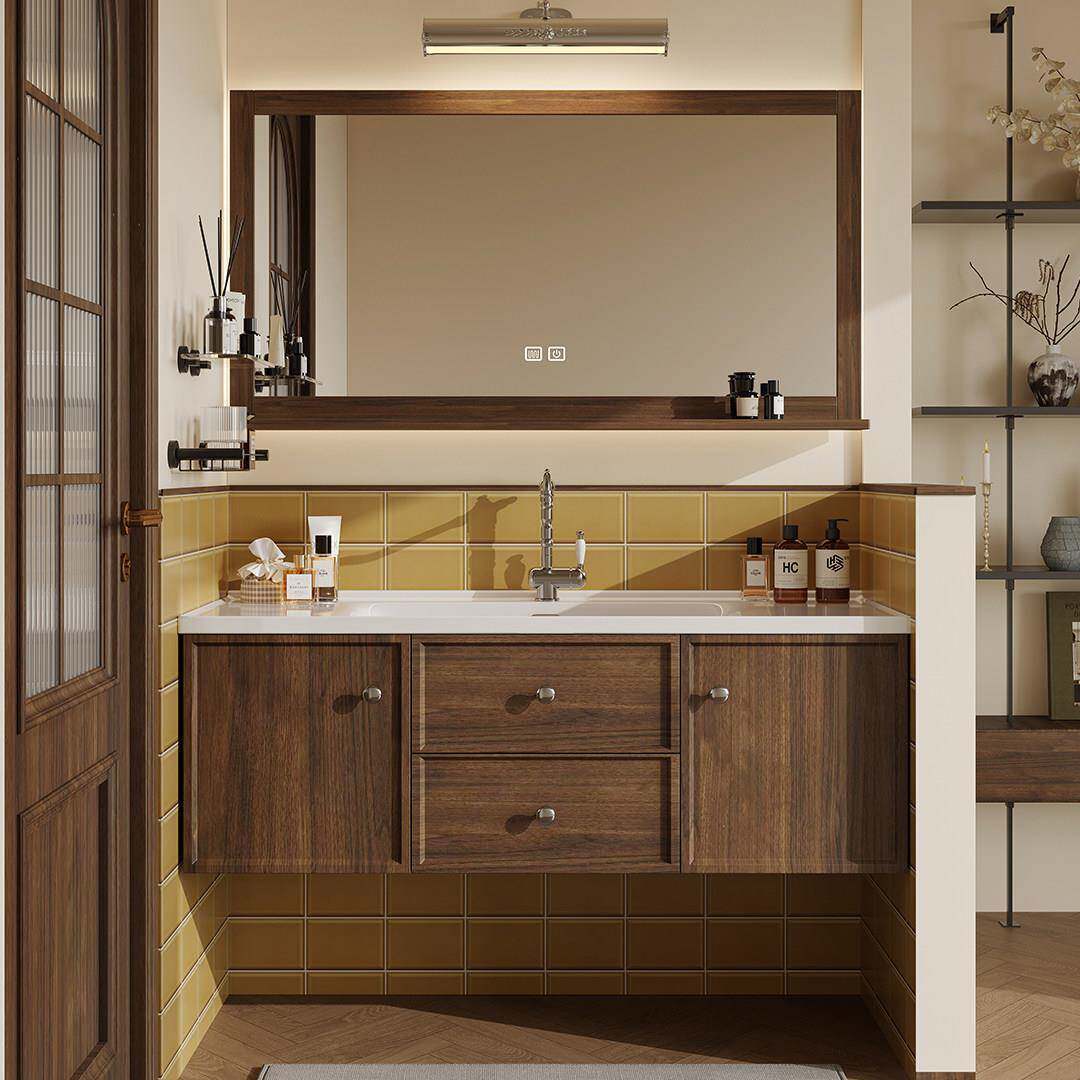 中古风可丽耐一体盆浴室柜组合卫生间可丽耐洗漱台洗脸盆定制