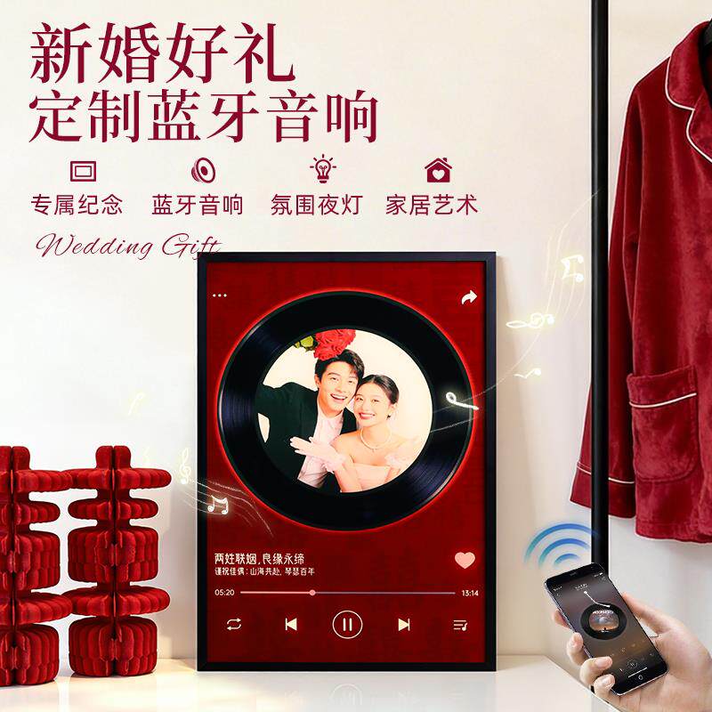 照片定制结婚礼物蓝牙音响氛围灯送新人闺蜜朋友音乐相框高级摆件