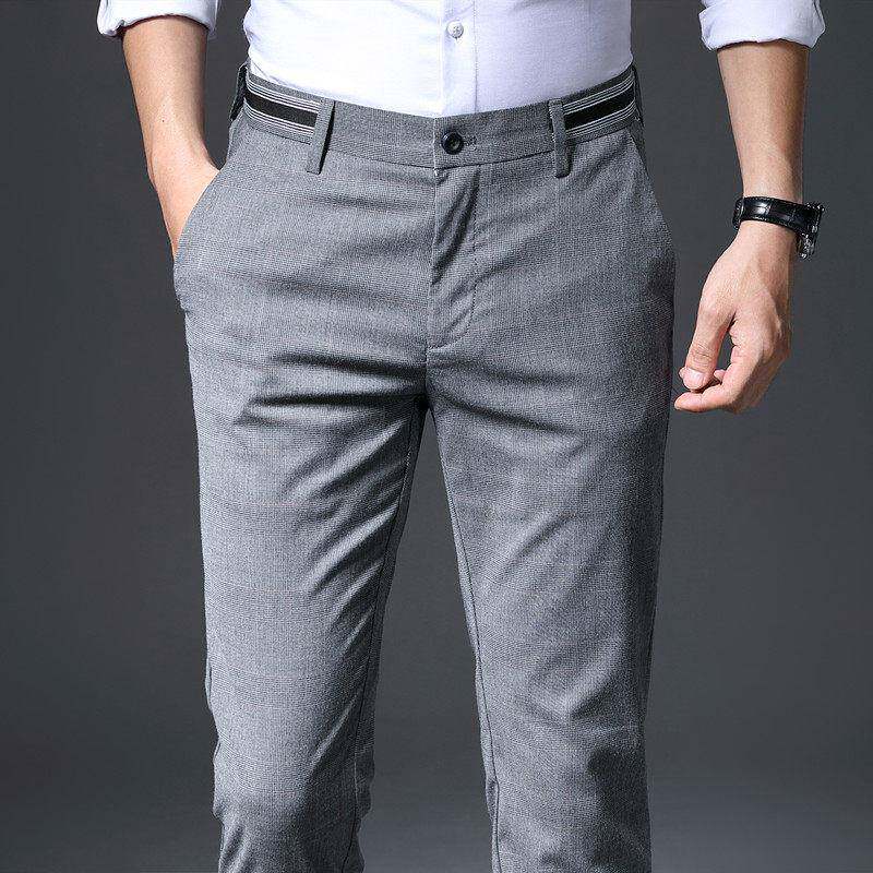 高端格子西裤男春夏薄款休闲 裤直筒商务西装裤潮流修身小脚长裤
