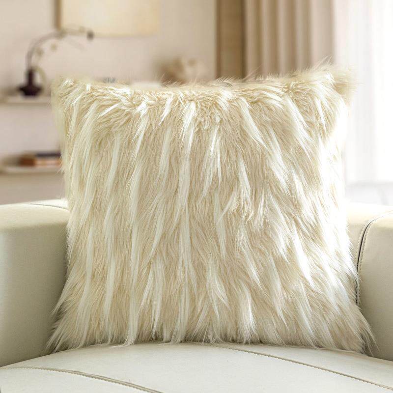 北欧现代简约仿真毛米白色抱枕法式奶油风客厅沙发大靠垫飘窗靠枕