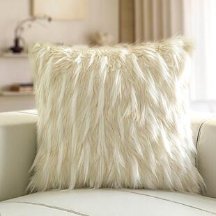北欧现代OSH发简约仿真毛米白色抱枕法沙奶油风客式厅大靠垫飘窗