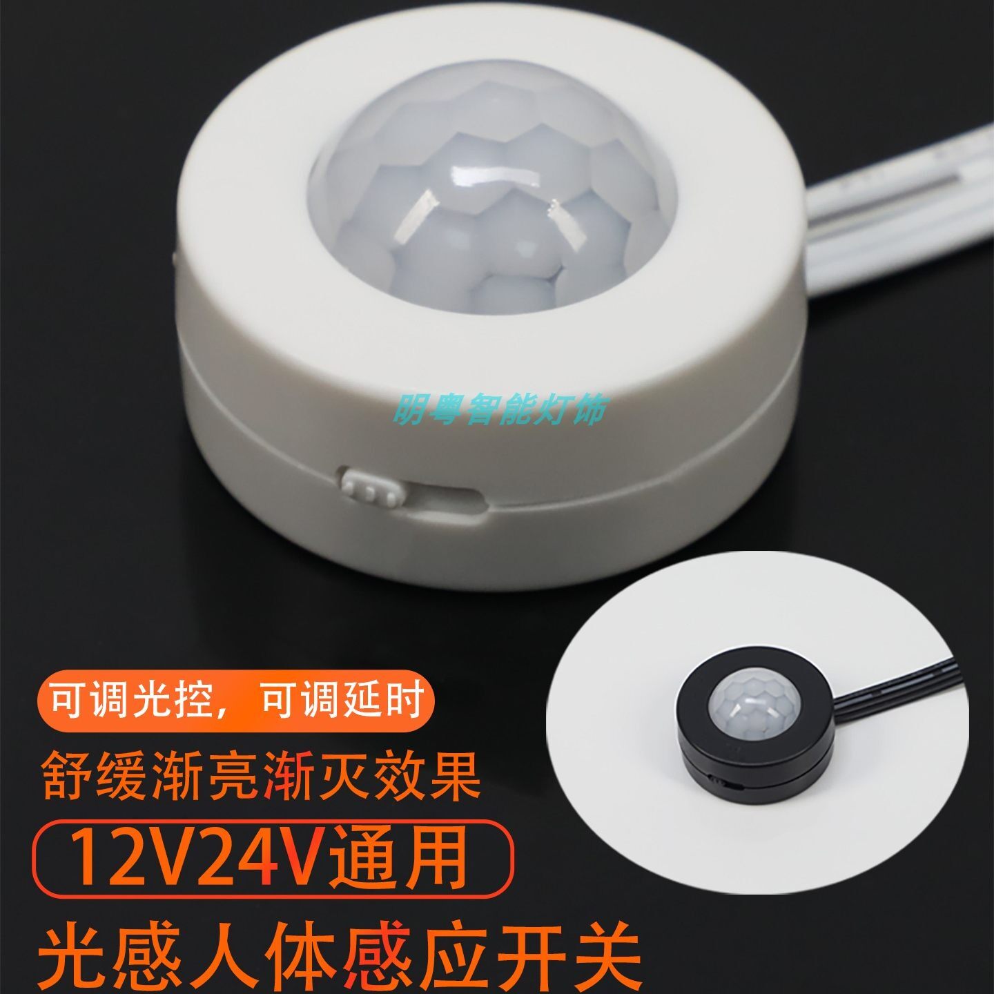 光感智能人体感应开关可调延时12V24V渐亮渐灭床下感应夜灯感应器