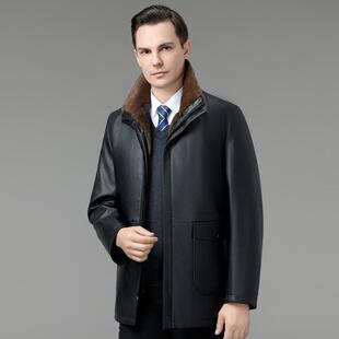 绒皮衣男中胆爸年爸9211 内可脱卸内胆可单穿中长皮 BB秋冬加新款