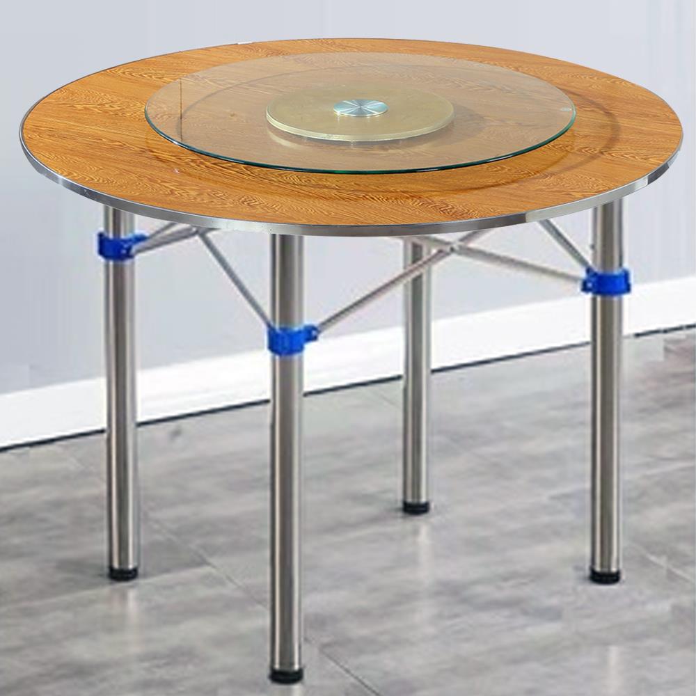 大圆桌台转面板盘000A不锈钢腿堂村折叠圆餐桌酒店食乡家用吃饭