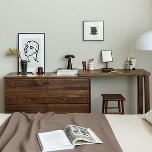 3Y北美木妆实台斗柜一体化妆可桌收梳纳床547尾柜黑胡桃木卧室移
