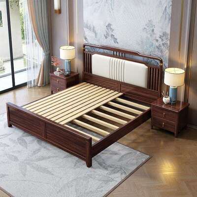 乌金木实木床新中式1.8双人经床主卧婚床1气GGE.m5m济型压高箱储