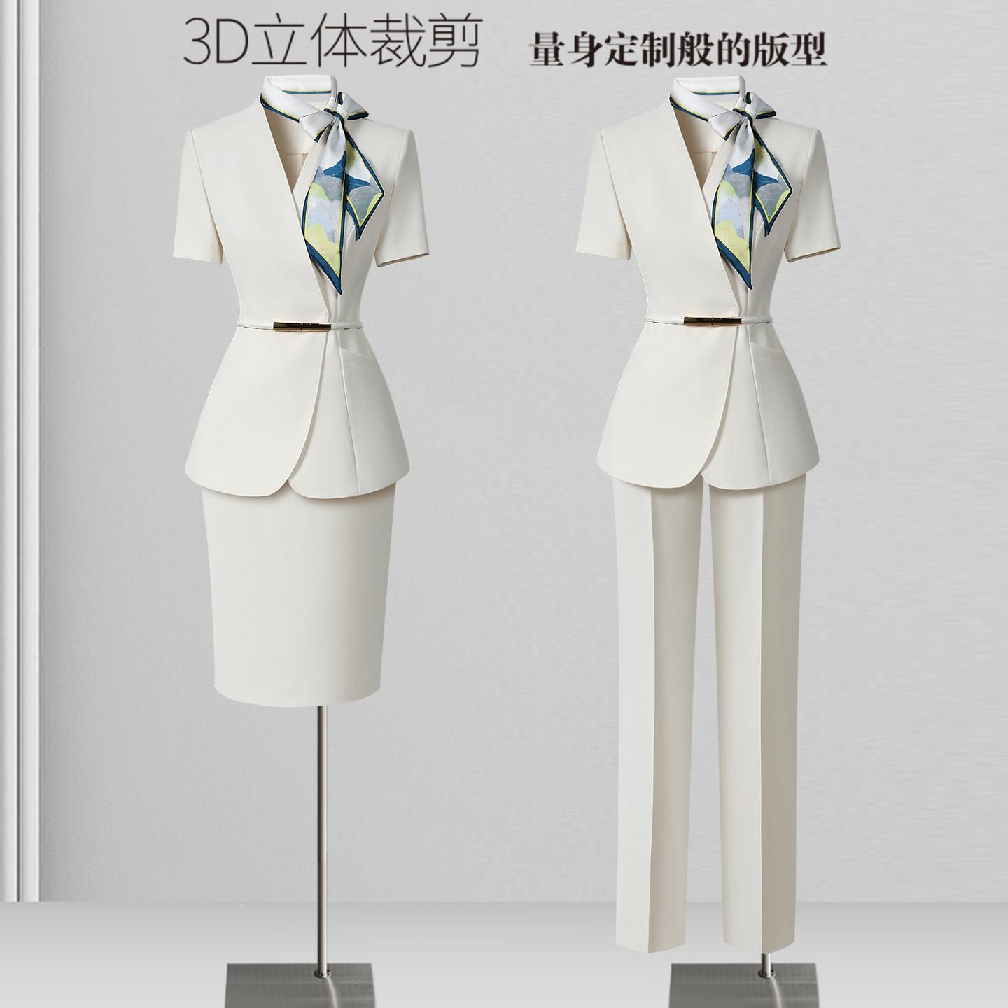 高端职业套装女夏西装短袖薄款气质女神范物业客服接待前台工作服