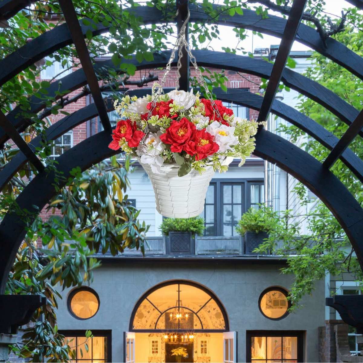 纵鸿春季仿真花吊篮挂篮花环家居花卉铁艺吊盆装饰道具