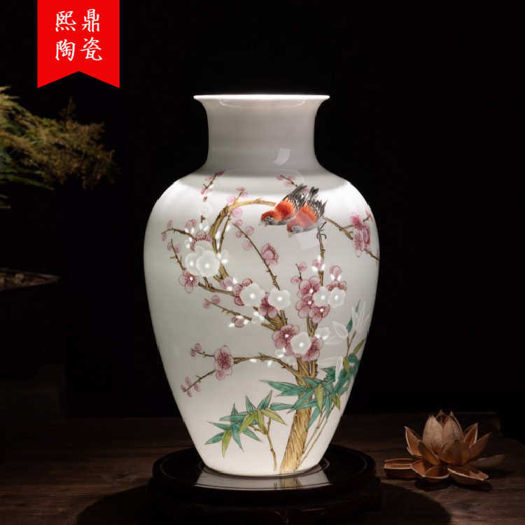 景德镇陶瓷器摆件手绘薄胎插花瓶新中式家居客厅电视柜装饰品,家居饰品,花瓶,淘宝优惠券,粉丝福利购,淘宝优惠卷