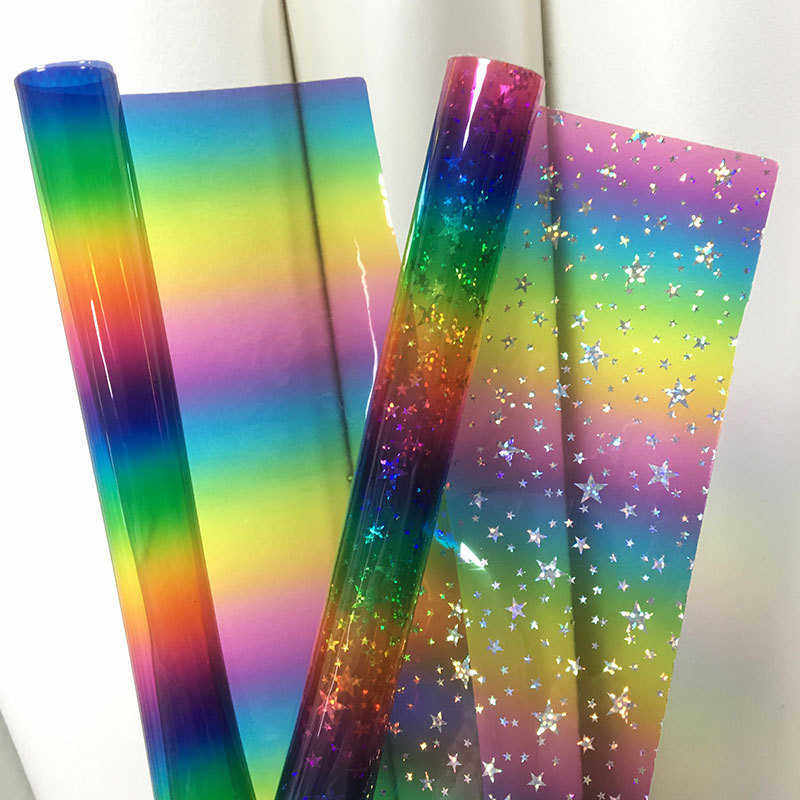 厂家直销彩虹渐变透明TPU膜 镭射星星TPU膜 手袋箱包渐变面料批发