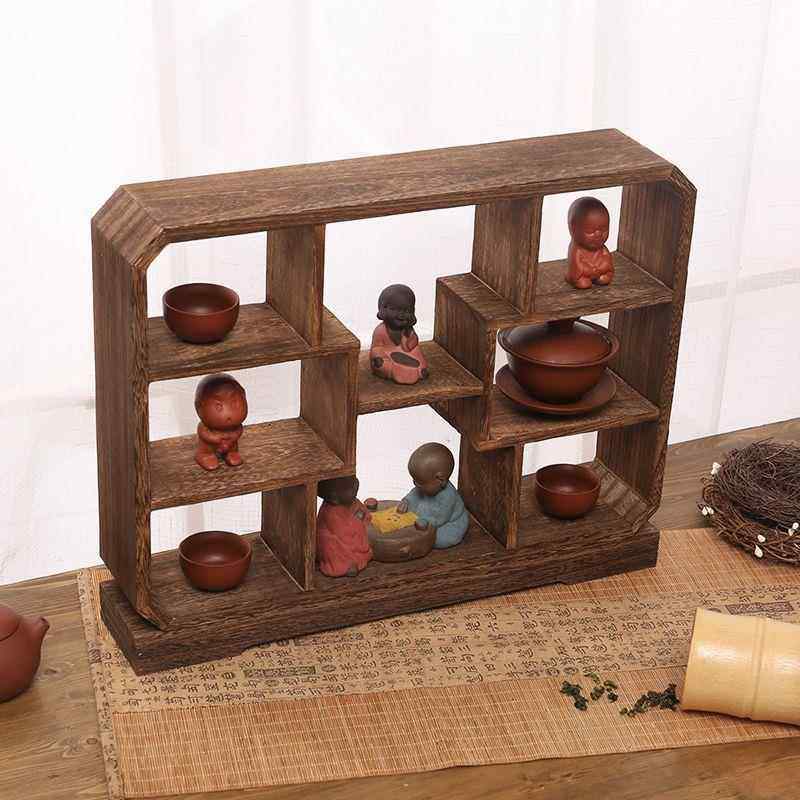 博古架小实木中式迷你桌面摆件紫砂壶展示架多宝阁茶具架子置弘智