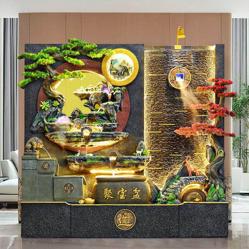 大型水幕墙瀑布流水墙屏风办公室内玄关背景墙景观假山循环水摆件