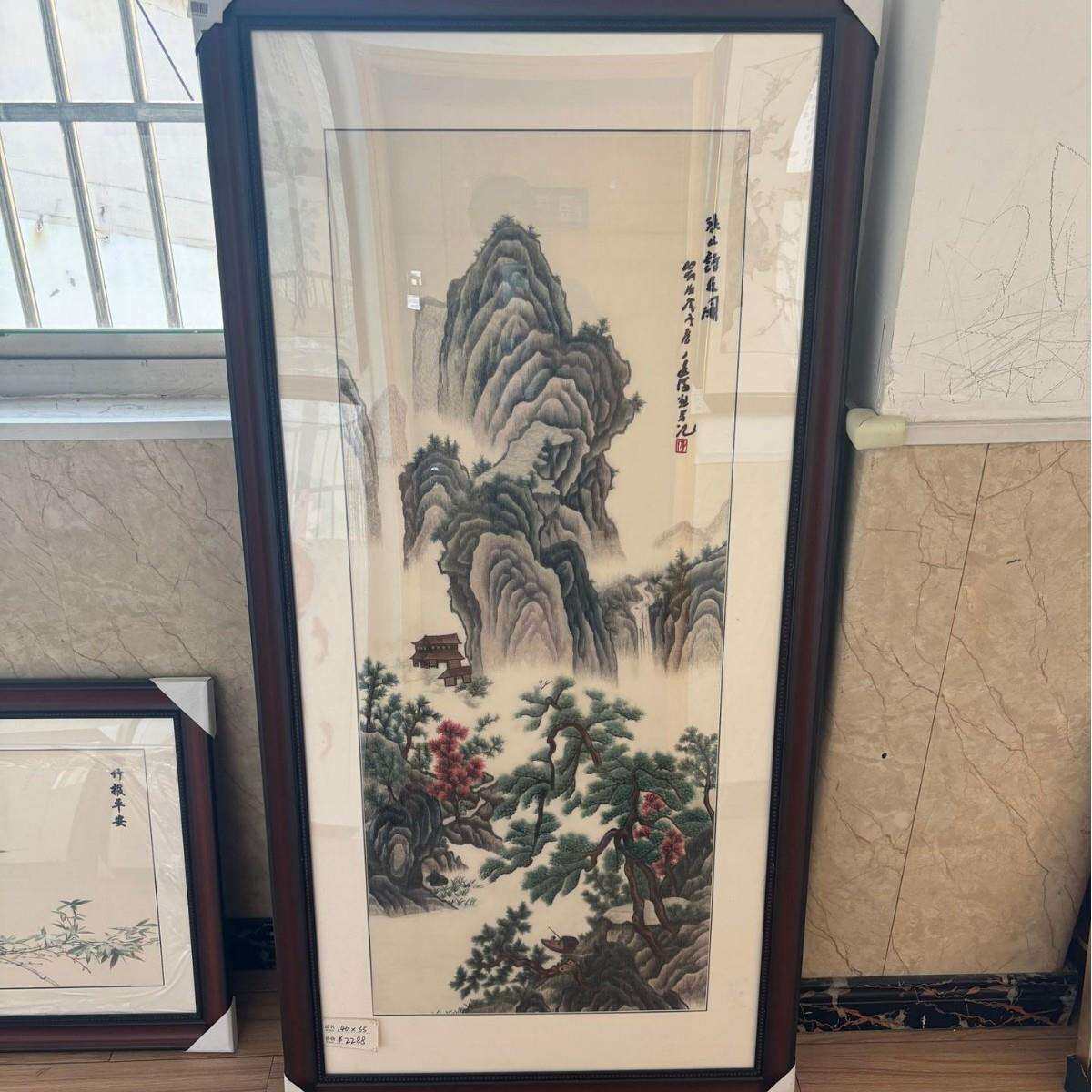 苏绣厂家纯手工刺绣山水摆件高档装饰画工艺画办公室挂画手工
