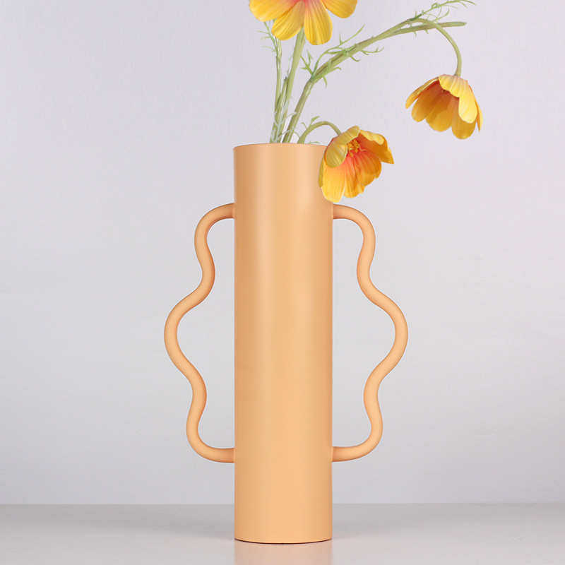 北欧艺术几何花瓶创意不规则双耳花器样板房玄关家居软装饰品摆件