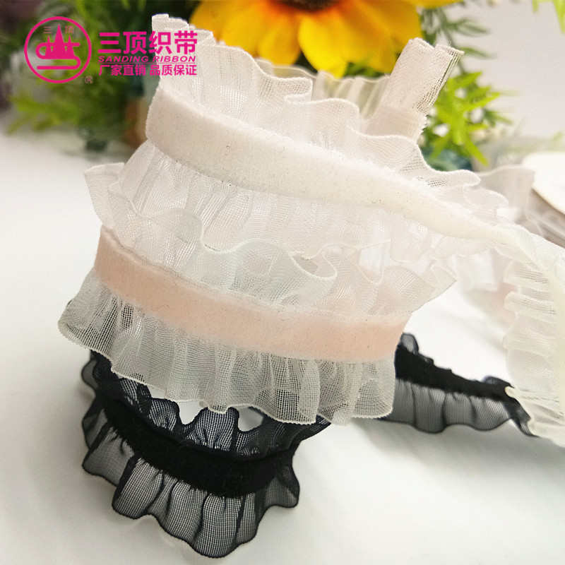 供应三顶双边花边松紧绒带花边织带 松紧绒服装辅料diy手工花零售