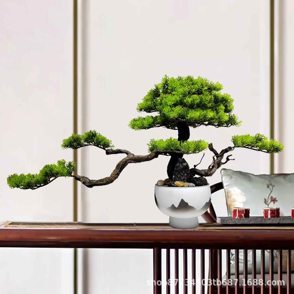 仿真迎装客新松盆栽盆绿植假树软装中式客厅摆件办公室酒店景1148