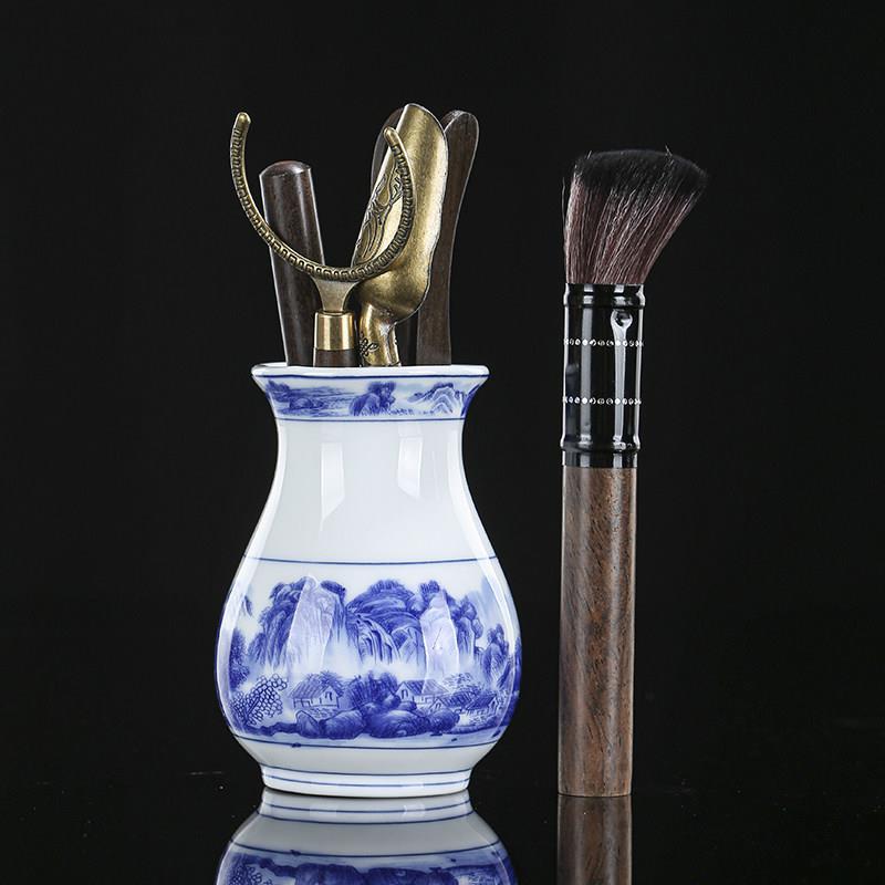 青花瓷茶道六君子套装复古青花山水画功夫茶具配件陶瓷泡茶工具
