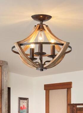 创意美旧式乡村复古做艺吊MEC灯简约个性走玄关餐木厅卧室廊个性