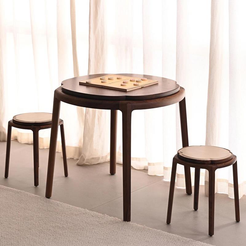 需定制新中式实木梅花圆桌2025新款高端胡桃木茶台家用阳台茶桌小