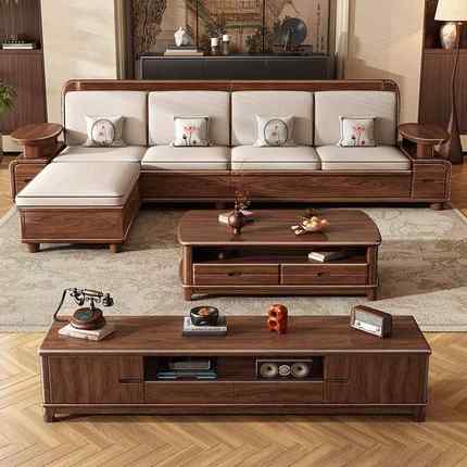 新沙中式A2501沙胡木实木沙发小户型高黑箱直排发现代简约客桃厅