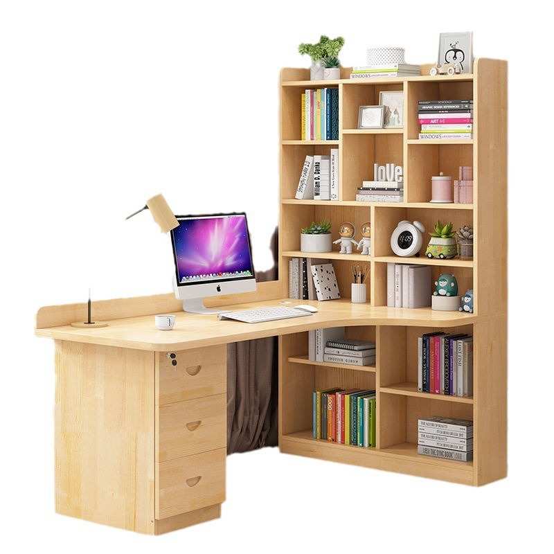 实木儿童转角书桌书架一体桌组合书柜写字桌学生家用小户型学习桌