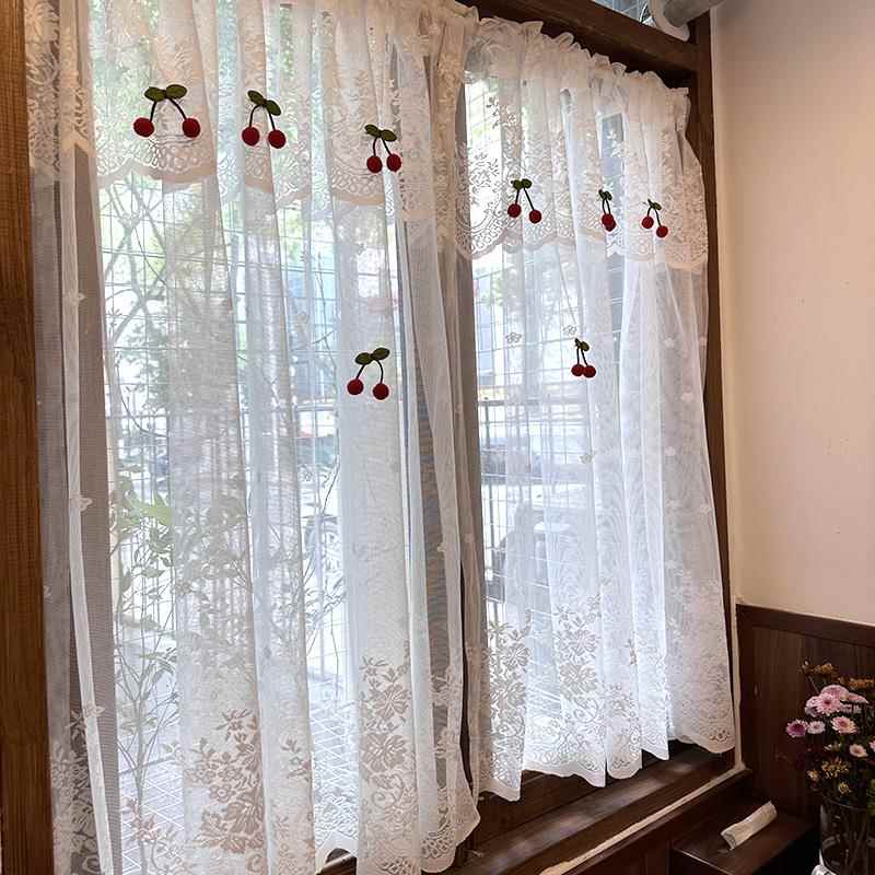 法式门帘断隔半帘短帘柜子蕾遮丝帘卧室挡免打20230423孔厨房白纱