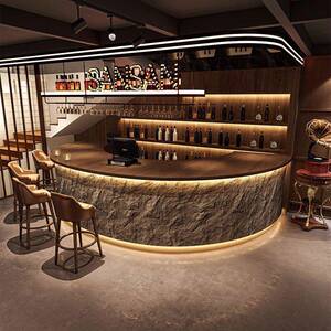 酒吧吧台圆形接待台饭店奶茶店咖啡厅餐饮收银台烧烤酒馆收银台