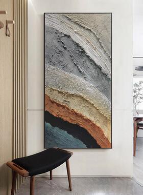网红侘客风挂画玄关装饰约画画竖版现代简手绘油画厅抽画象手画工