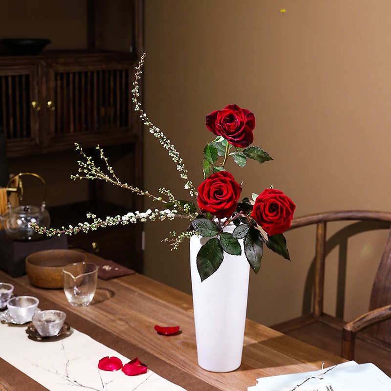 【特惠】剑山插花器陶瓷花器小原流投入瓶白色日式禅意花瓶家居桌