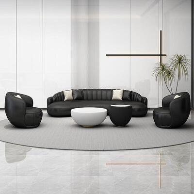 轻奢创DSH-SBST高公级办室弧形技皮现代会客区接待室洽谈会议沙科