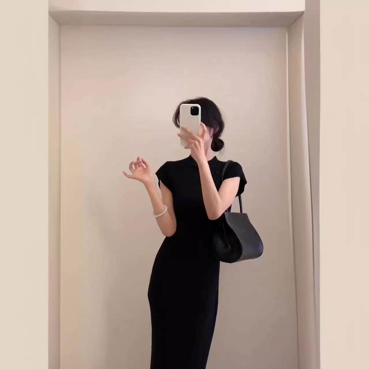 新中式赫本风修身显瘦女装旗袍裙2024年夏季收腰轻熟风绝美连衣裙