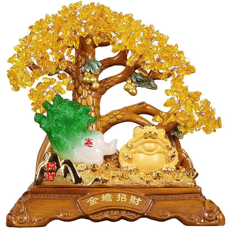 招财金蟾摆件黄水晶摇钱树玉白菜家居开业乔迁办公室装饰工艺品