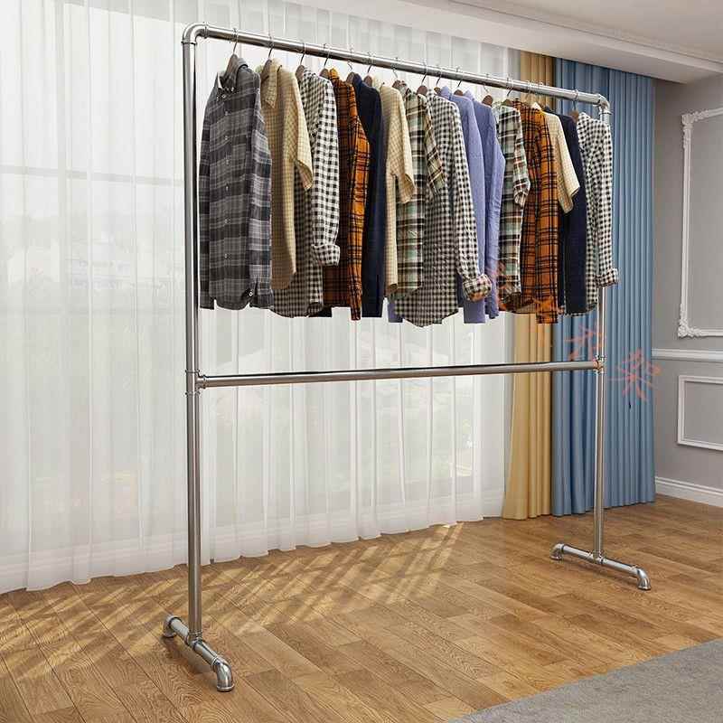 镀锌钢管晾衣架落地挂衣架卧室阳台晒衣杆家用简易单杆户外强之羽