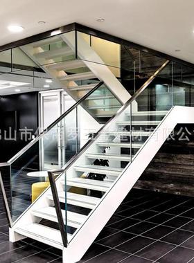 保帝罗钢木玻璃楼梯扶手栏杆玻璃护栏白色乳白踏板建筑装饰梯