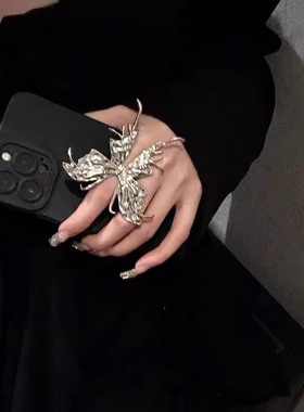 液态小众设计师高级感蝴蝶开口戒指女ins潮冷淡风时尚个性食指戒