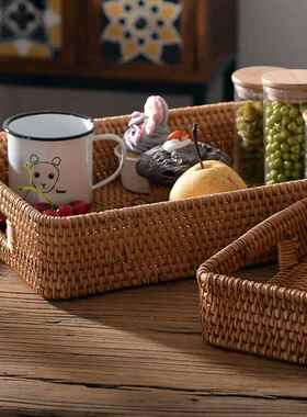 日式越南藤编织桌面茶几客厅家用面包水果点心收纳面包篮子