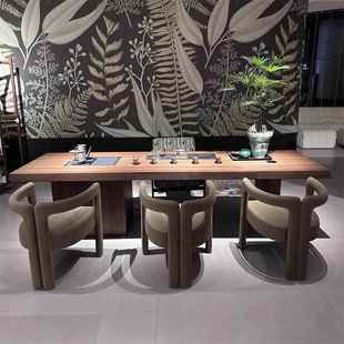 新中式 实木茶桌椅组合办公室茶几北美黑胡桃木无界功夫茶泡茶台