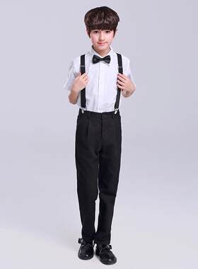高档六一童礼服套男装英伦风儿童袖背带裤小学生短主持人合唱演出
